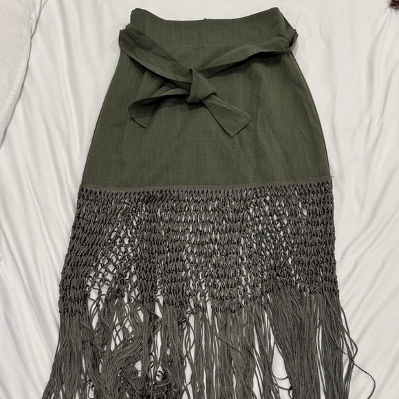 Ina Dresses & Skirts - Elegant Olive Green Fringe Skirt